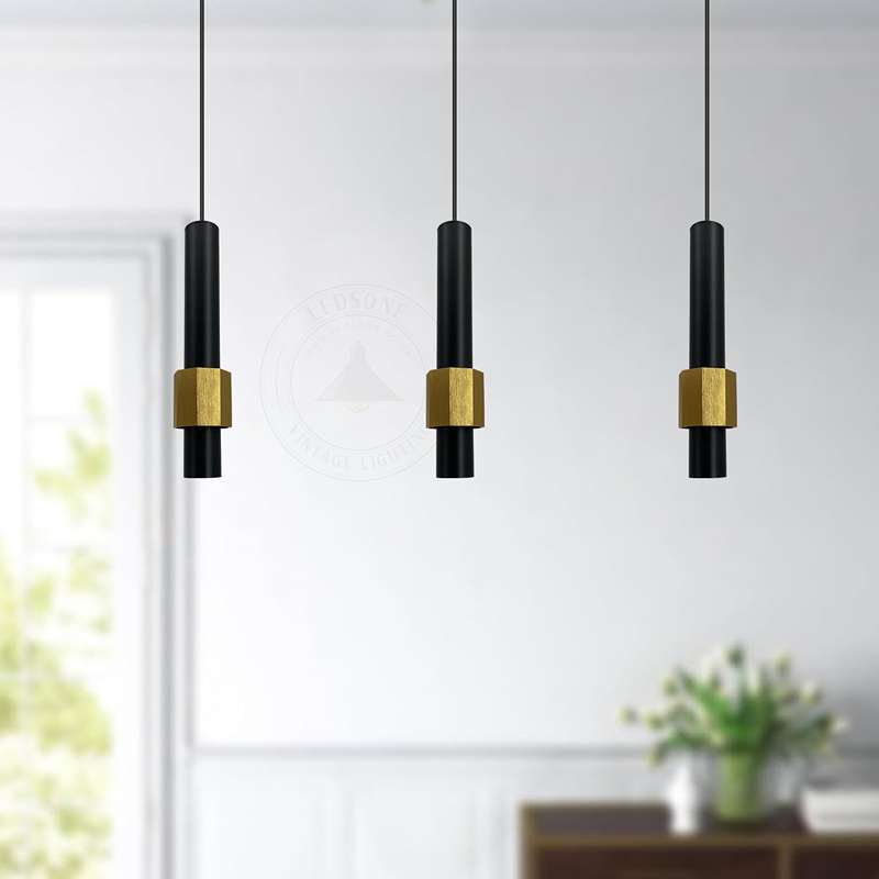 Tube Pendant Light – Black or Black & Gold, Single or Pair - photo 4
