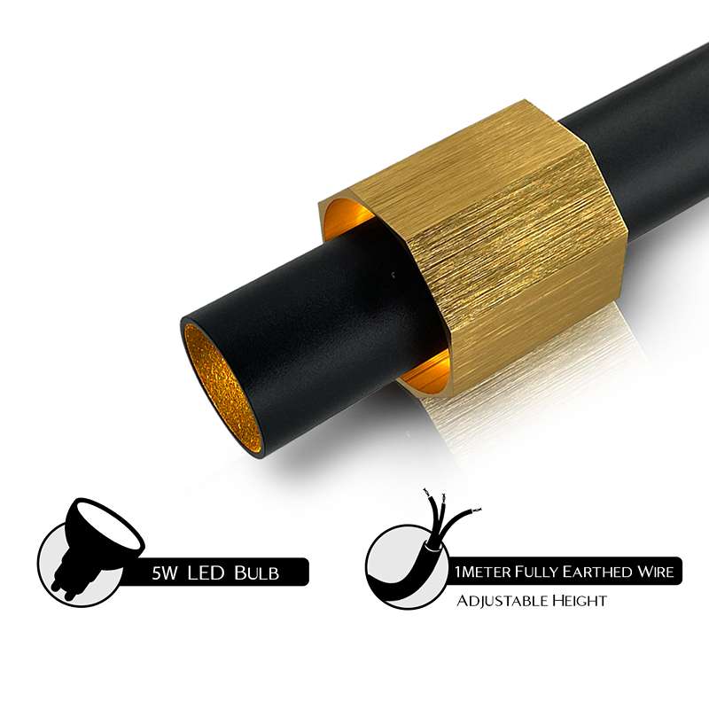 Tube Pendant Light – Black or Black & Gold, Single or Pair - photo 8