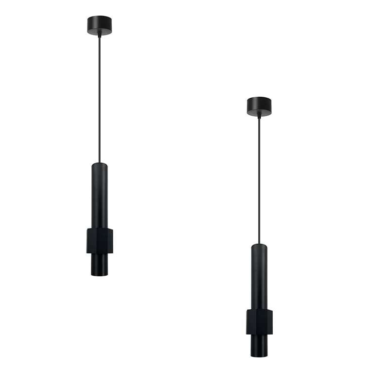Tube Pendant Light – Black or Black & Gold, Single or Pair - Black, Pack of 2, Without Bulb