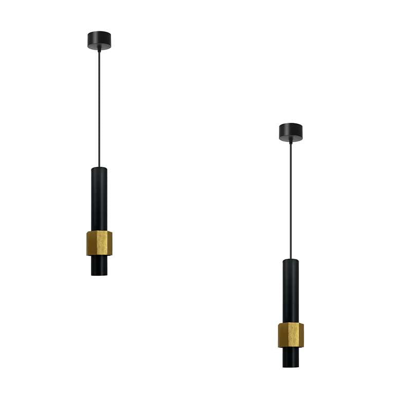 Tube Pendant Light – Black or Black & Gold, Single or Pair - Gold, Pack of 2, Without Bulb