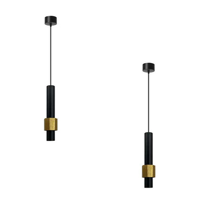 Tube Pendant Light – Black or Black & Gold, Single or Pair - Gold, Pack of 2, Without Bulb