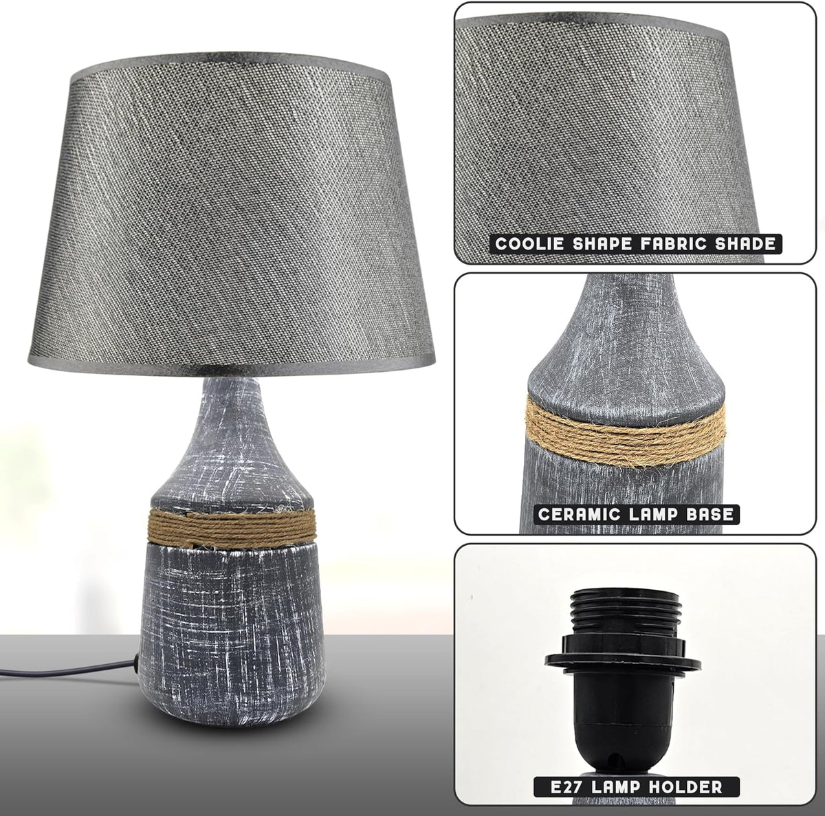 Modern Ceramic Bedside Table Lamp with Fabric Shade - photo 4