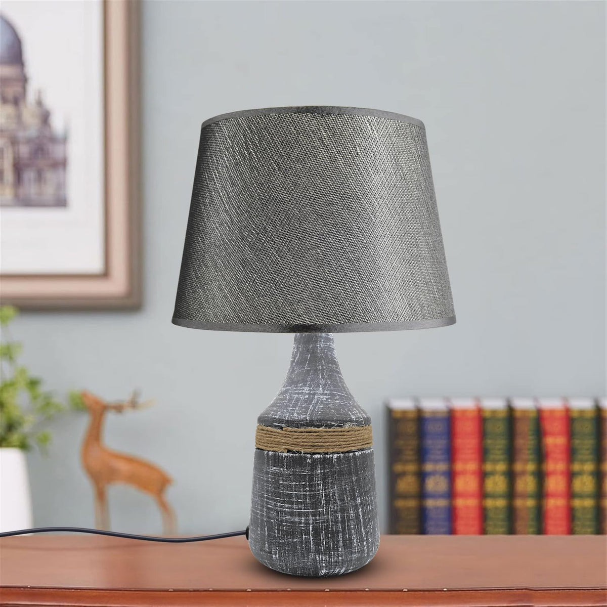 Modern Ceramic Bedside Table Lamp with Fabric Shade - photo 5