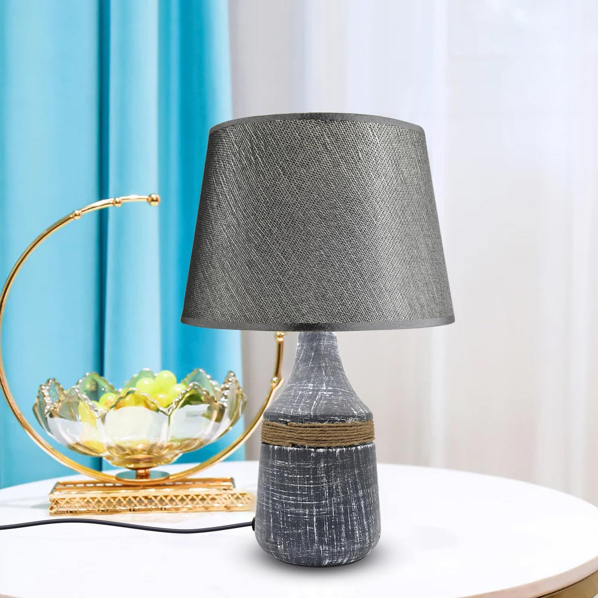 Modern Ceramic Bedside Table Lamp with Fabric Shade - photo 7
