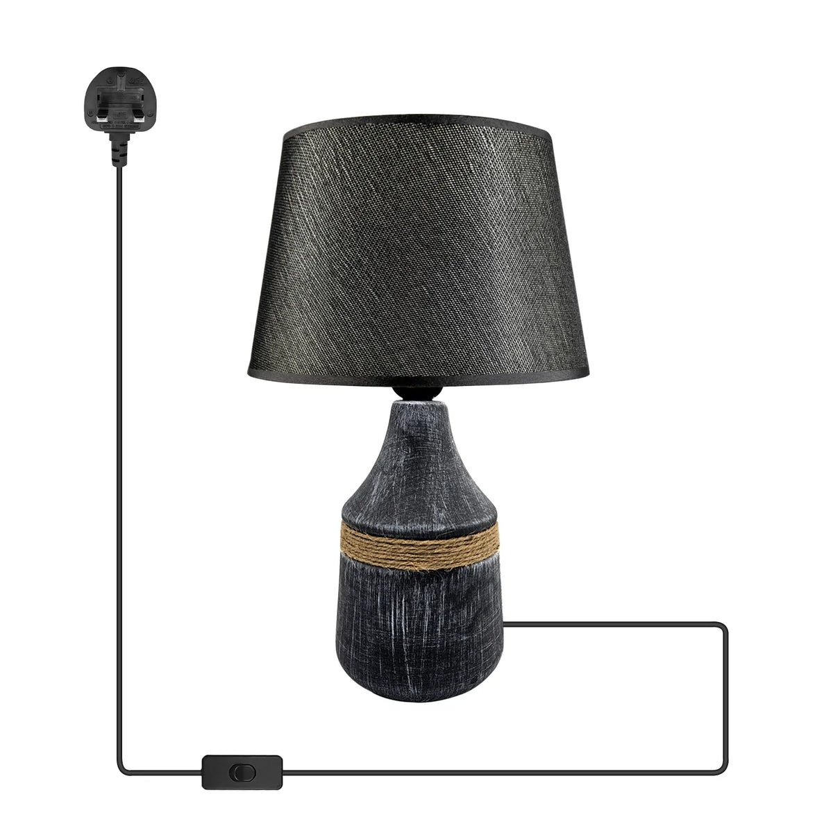 Modern Ceramic Bedside Table Lamp with Fabric Shade - Black, Without Bulb