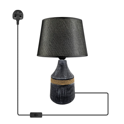 Modern Ceramic Bedside Table Lamp with Fabric Shade - Black, Without Bulb