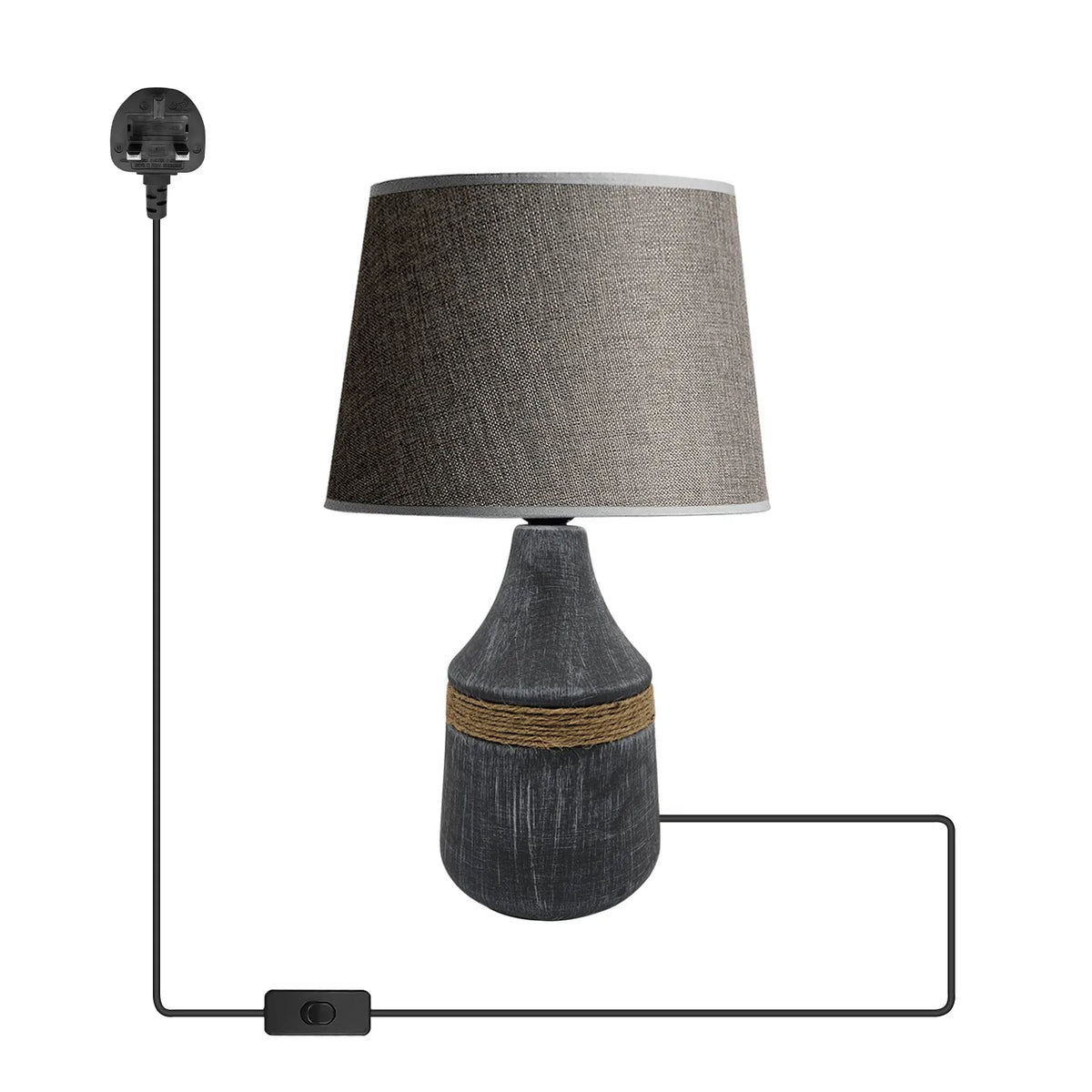 Modern Ceramic Bedside Table Lamp with Fabric Shade - Gray, Without Bulb