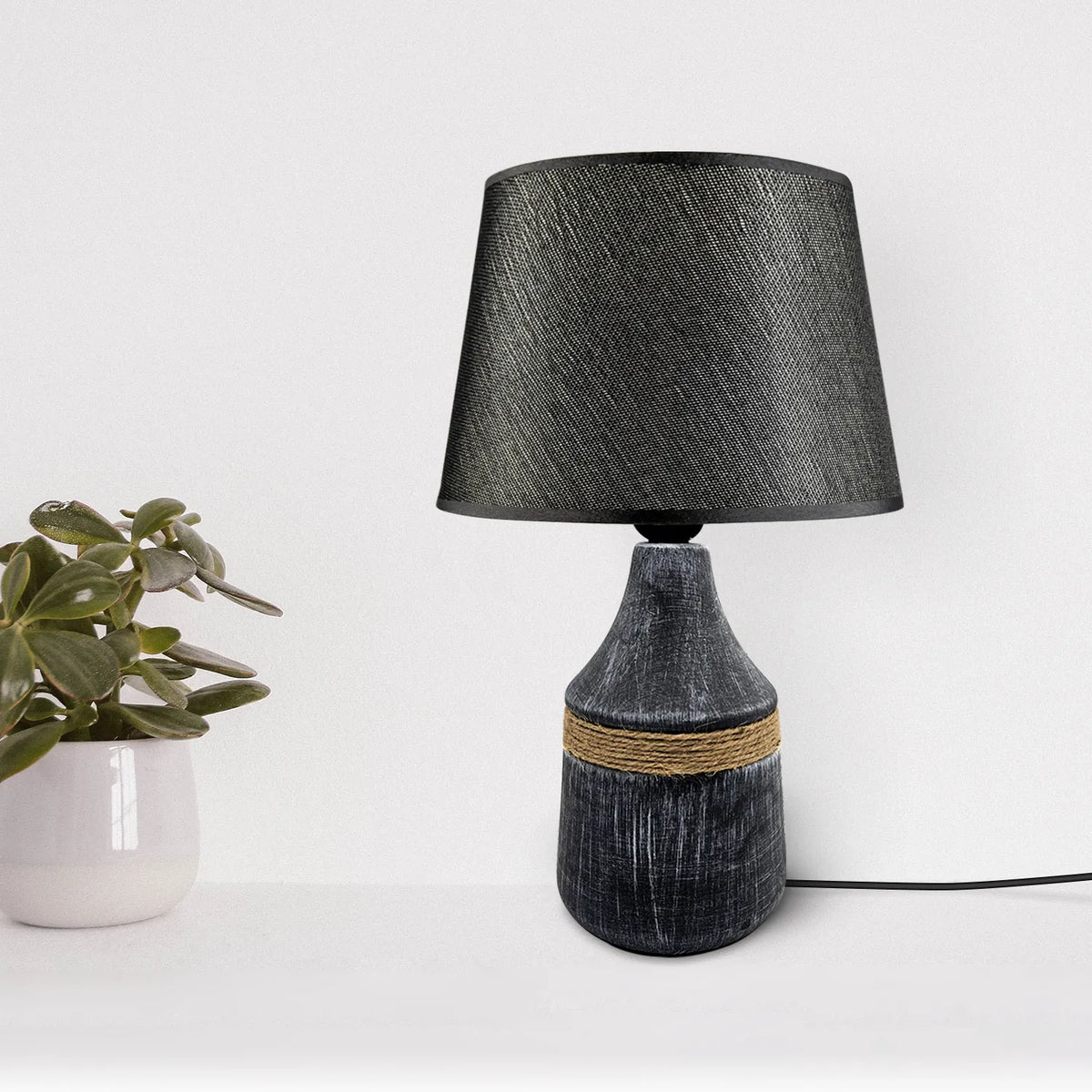 Modern Ceramic Bedside Table Lamp with Fabric Shade