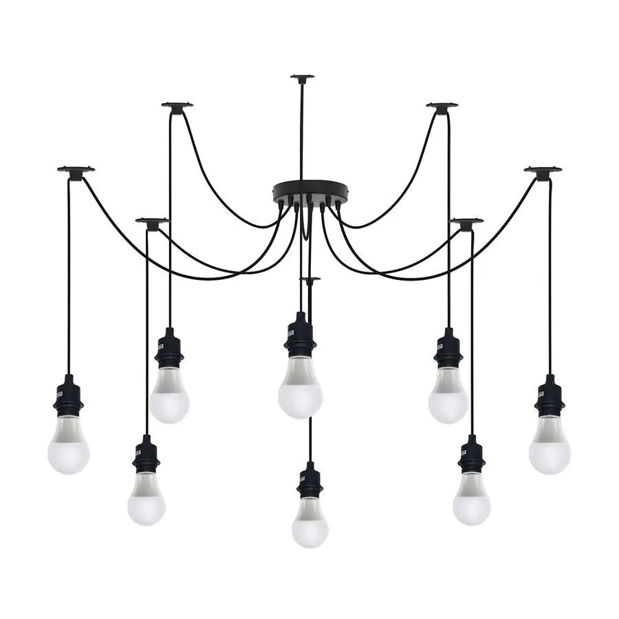 8-Light Black Spider Pendant – Bare E27 Holders, Fabric Cable - photo 5