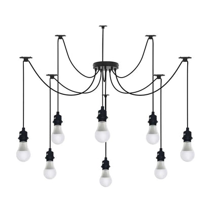 8-Light Black Spider Pendant – Bare E27 Holders, Fabric Cable - photo 5
