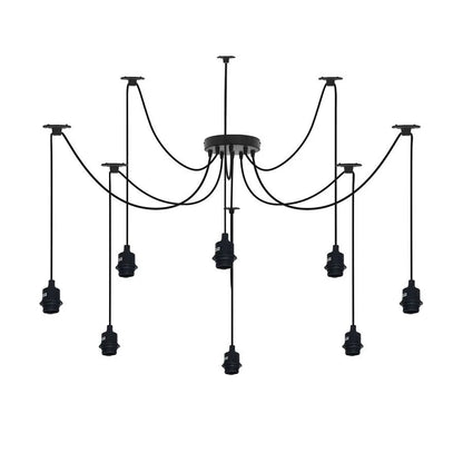 8-Light Black Spider Pendant – Bare E27 Holders, Fabric Cable - photo 6
