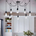 8-Light Black Spider Pendant – Bare E27 Holders, Fabric Cable
