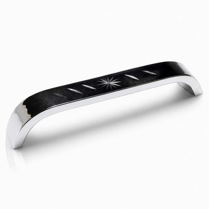 Black and Chrome Cabinet Handle – 140 mm, Star-Cut Decorative Top