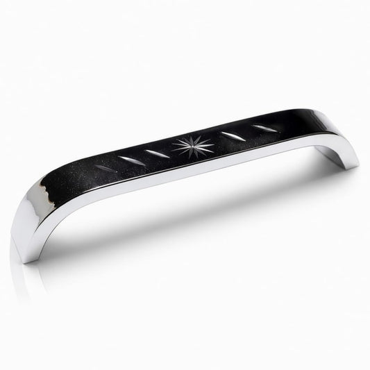 Black and Chrome Cabinet Handle – 140 mm, Star-Cut Decorative Top