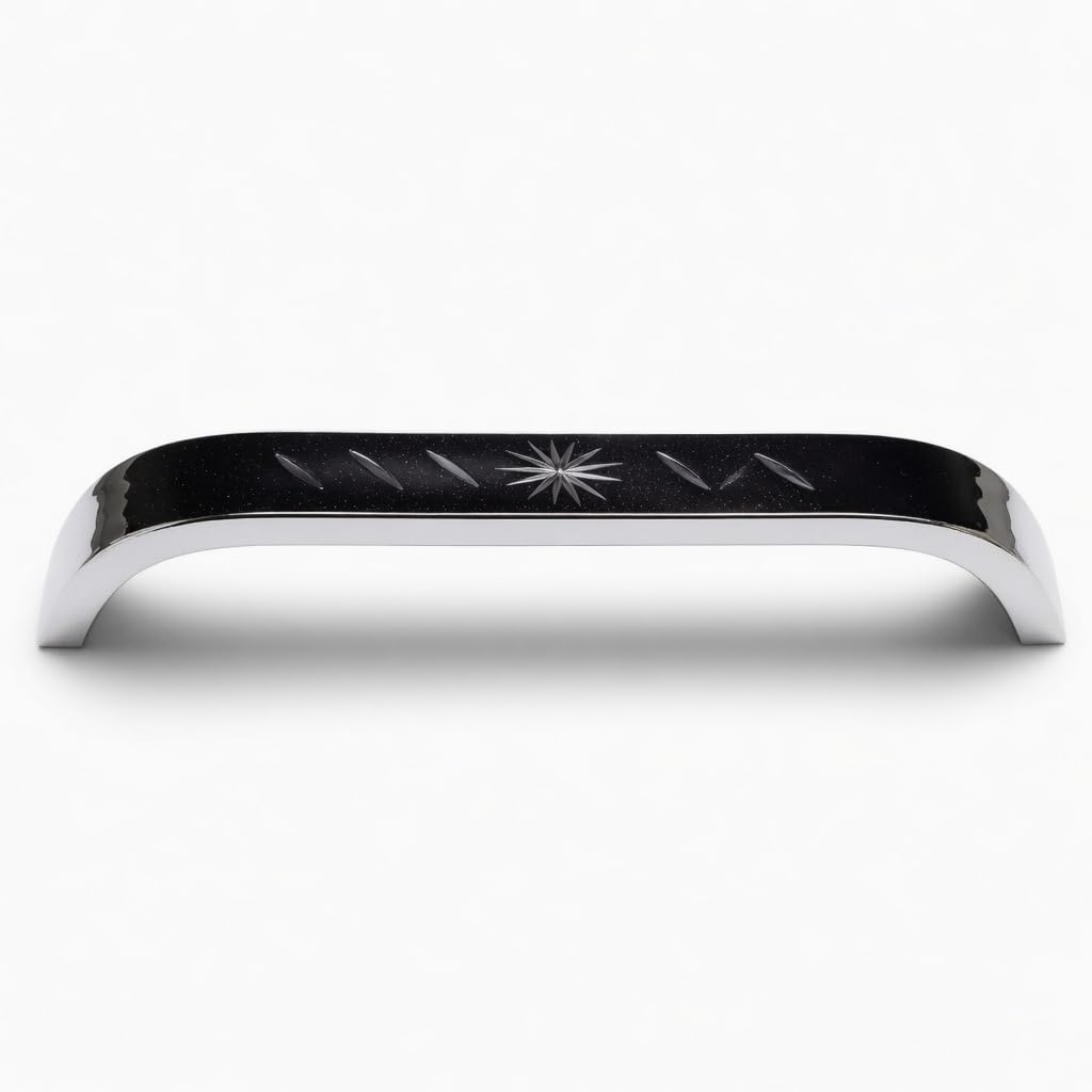 Black and Chrome Cabinet Handle – 140 mm, Star-Cut Decorative Top - photo 3
