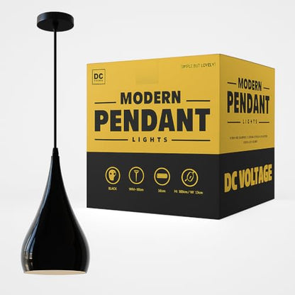 Black Pendant Light – Teardrop, Warehouse or Hammered Dome Shade, E27 - photo 2