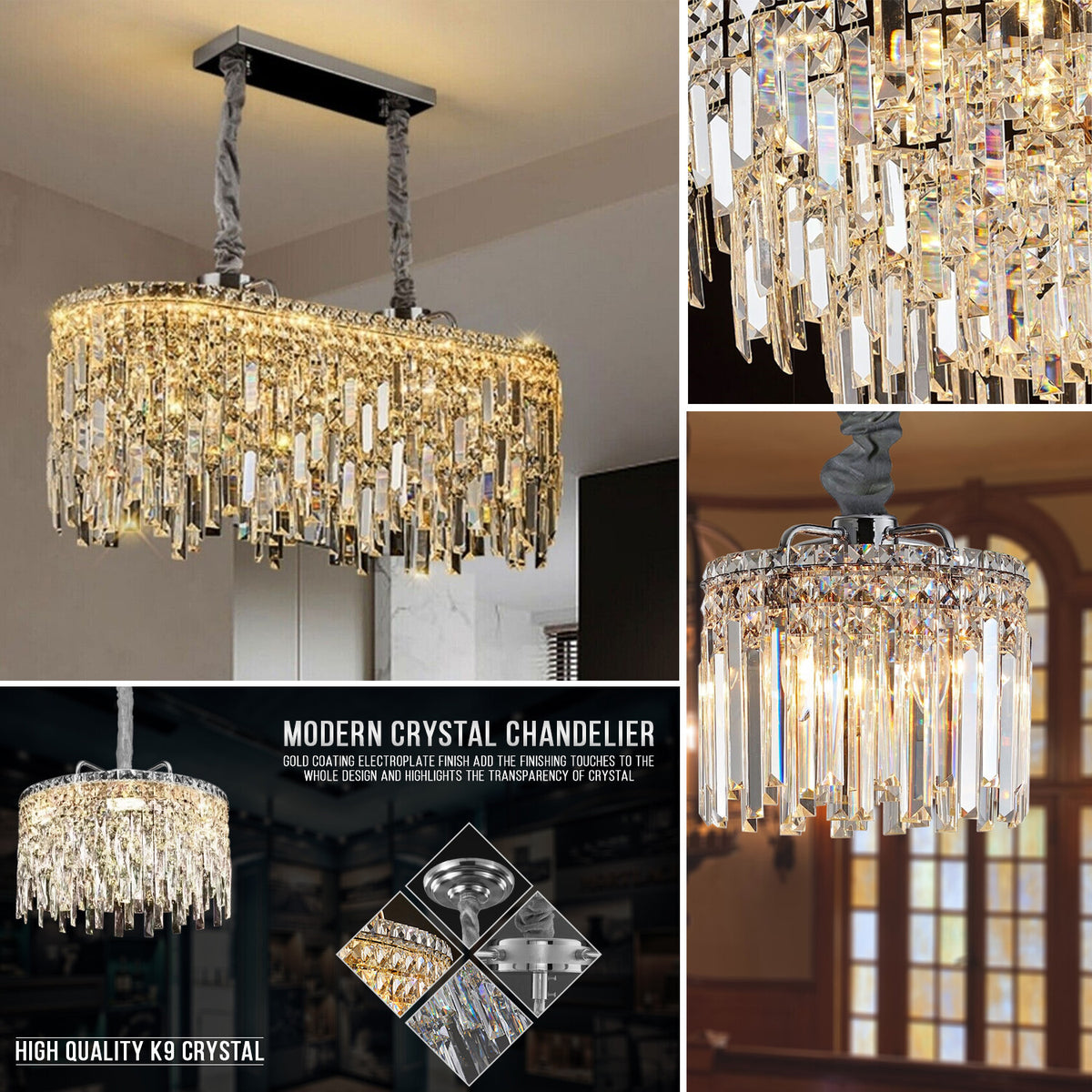 Modern Crystal Chandelier K9 LED Droplet Ceiling Light Luxury Hanging Fixture