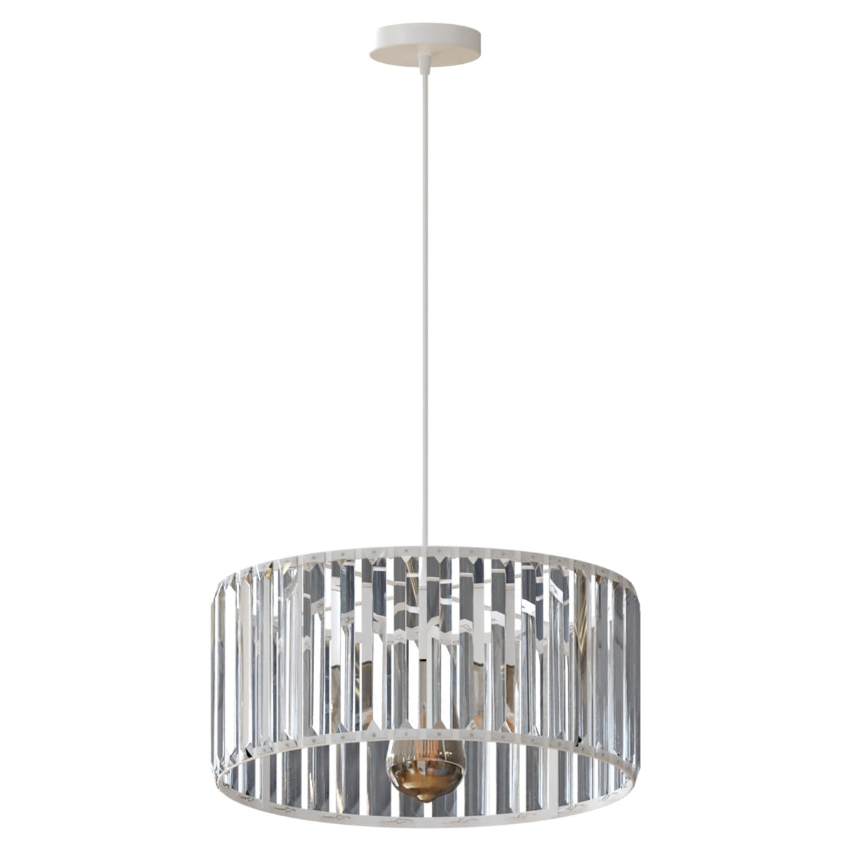 Crystal Drum Pendant Light – 20 or 30 cm, Chrome Fitting, E27 - Chrome, Crystal Drum 30 cm, Without Bulb