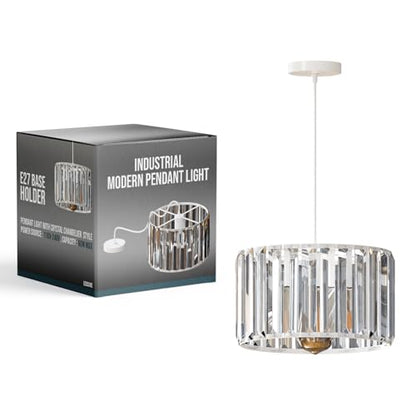Crystal Drum Pendant Light – 20 or 30 cm, Chrome Fitting, E27 - Chrome, Crystal Drum 20 cm, Without Bulb