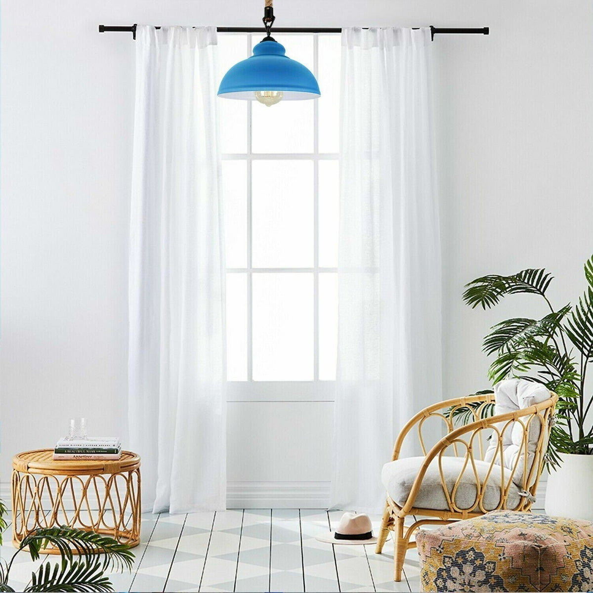 Hemp Rope Pendant Light – Curvy 29 cm Metal Shade, Many Colours - photo 7