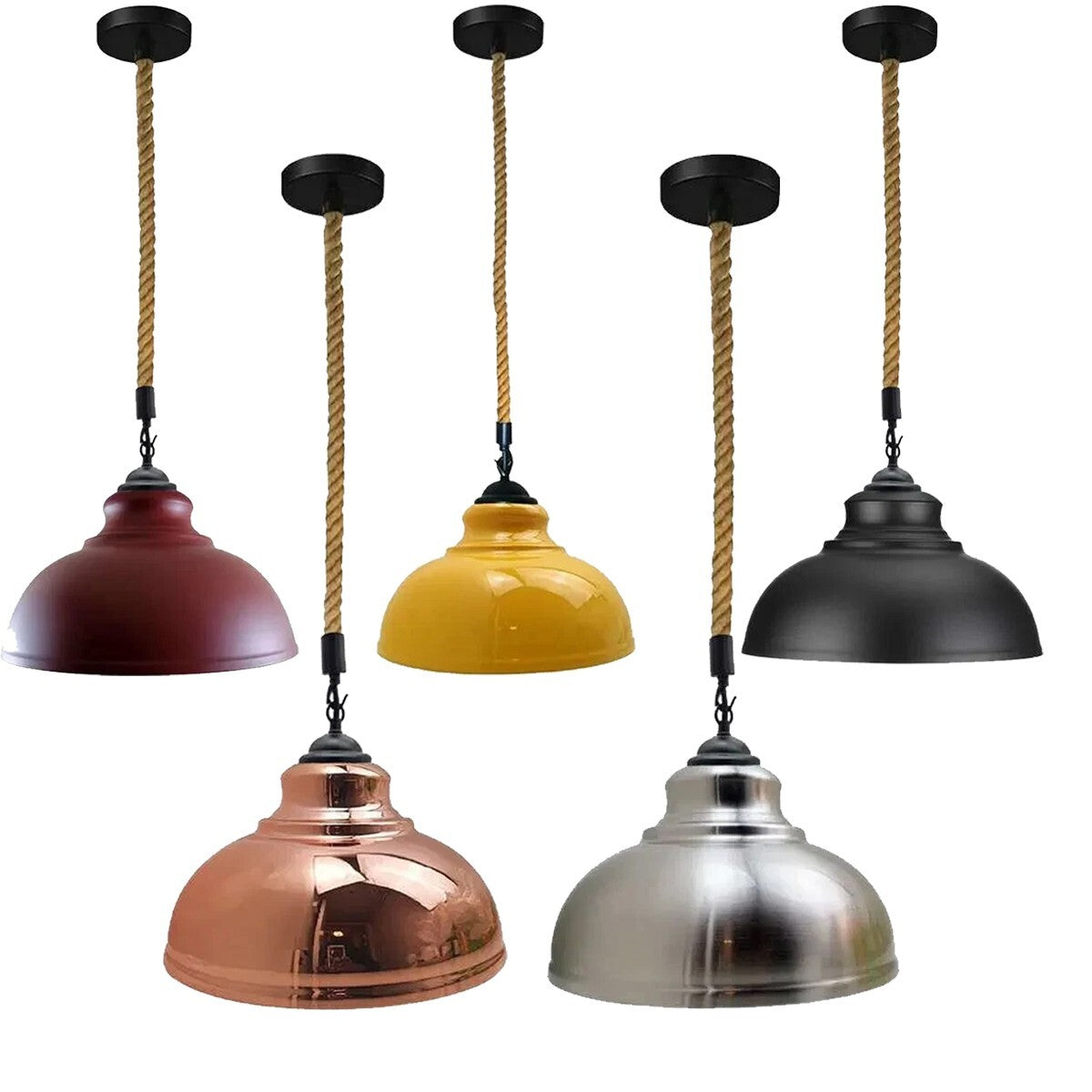 Hemp Rope Pendant Light – Curvy 29 cm Metal Shade, Many Colours - photo 3