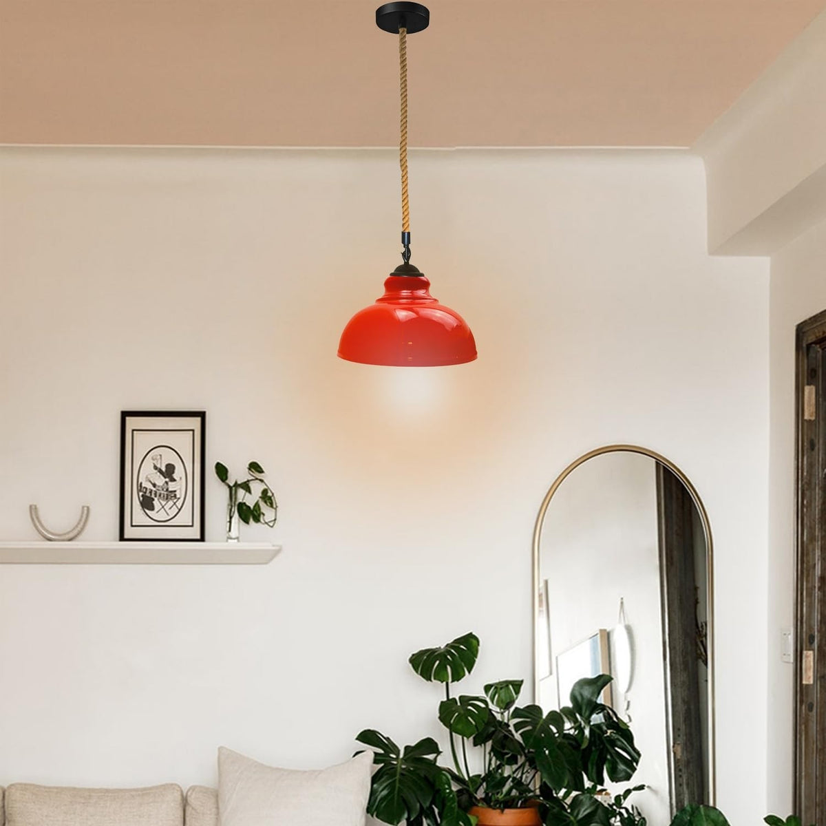 Hemp Rope Pendant Light – Curvy 29 cm Metal Shade, Many Colours - photo 4