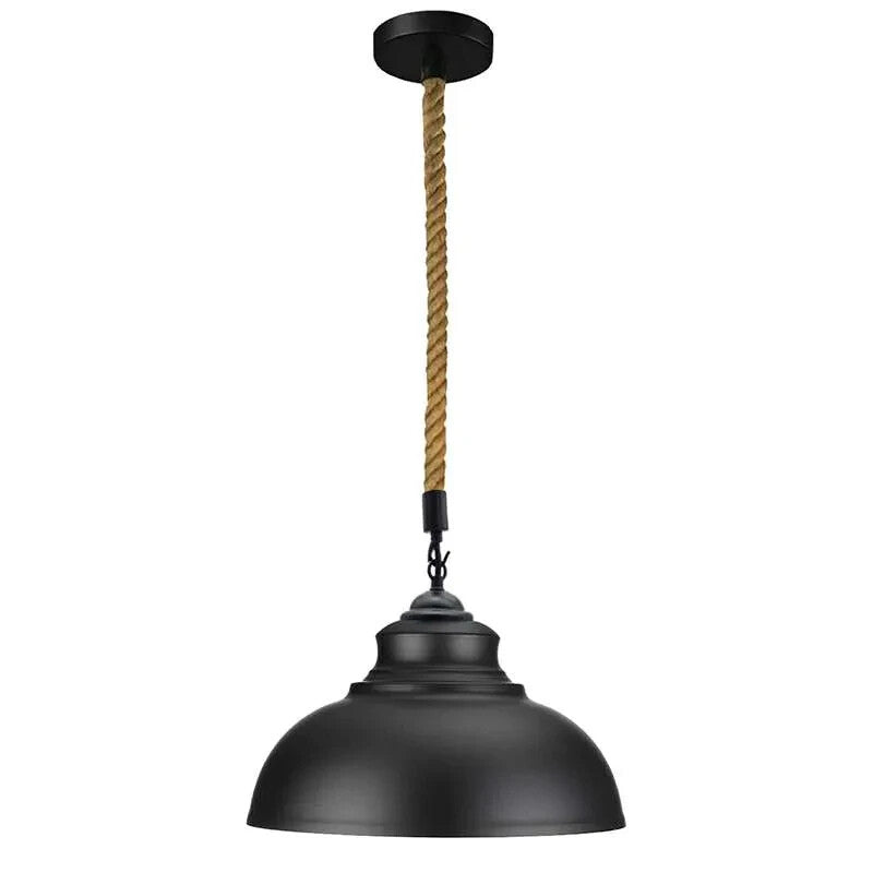 Hemp Rope Pendant Light – Curvy 29 cm Metal Shade, Many Colours - Black, Curvy 29 cm Black & White Inner, Without Bulb