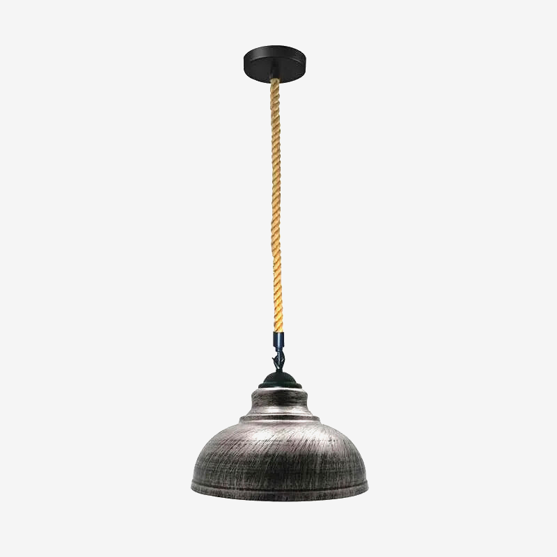 Hemp Rope Pendant Light – Curvy 29 cm Metal Shade, Many Colours - Black, Curvy 29 cm Brushed Silver, Without Bulb