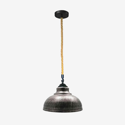 Hemp Rope Pendant Light – Curvy 29 cm Metal Shade, Many Colours - Black, Curvy 29 cm Brushed Silver, Without Bulb