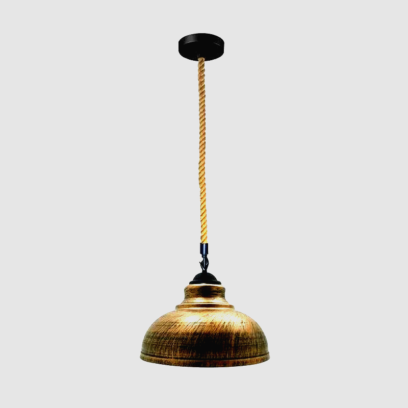 Hemp Rope Pendant Light – Curvy 29 cm Metal Shade, Many Colours - Black, Curvy 29 cm Brushed Copper, Without Bulb