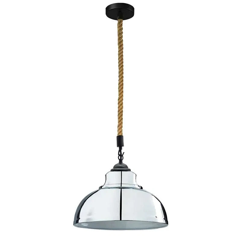 Hemp Rope Pendant Light – Curvy 29 cm Metal Shade, Many Colours - Black, Curvy 29 cm Chrome, Without Bulb