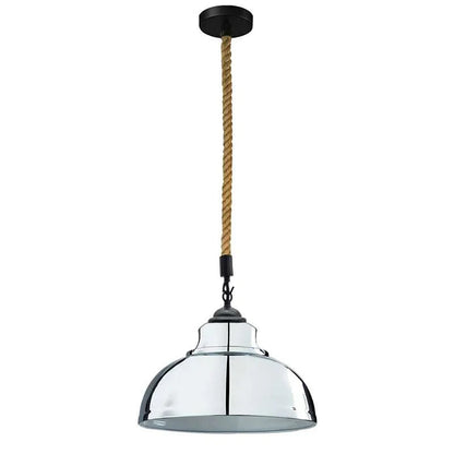 Hemp Rope Pendant Light – Curvy 29 cm Metal Shade, Many Colours - Black, Curvy 29 cm Chrome, Without Bulb
