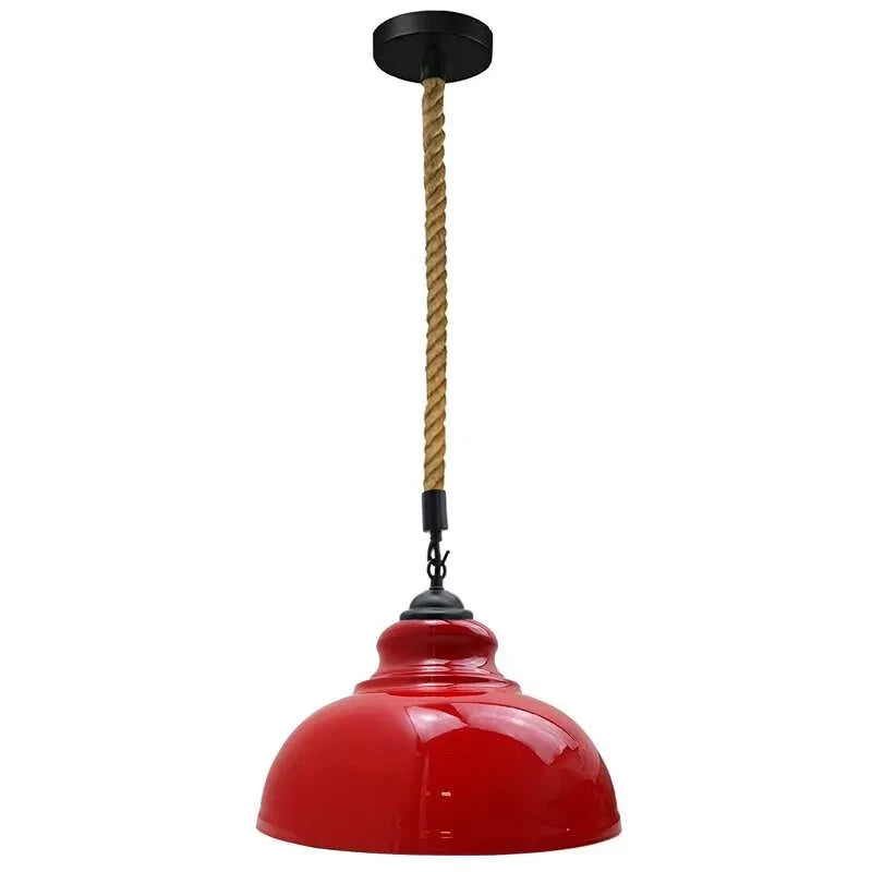 Hemp Rope Pendant Light – Curvy 29 cm Metal Shade, Many Colours - Black, Curvy 29 cm Red, Without Bulb