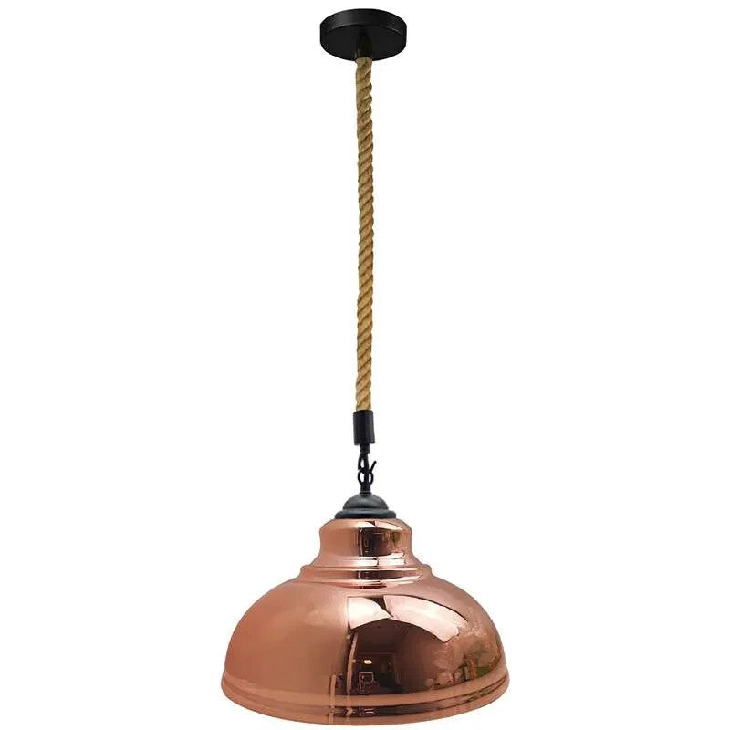Hemp Rope Pendant Light – Curvy 29 cm Metal Shade, Many Colours - Black, Curvy 29 cm Rose Gold, Without Bulb