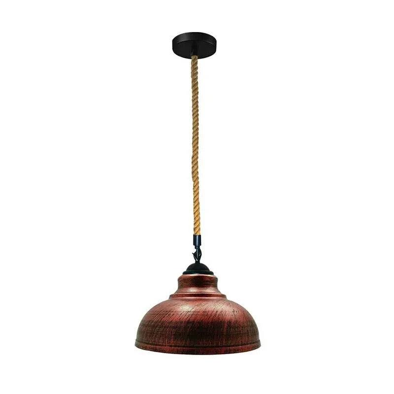 Hemp Rope Pendant Light – Curvy 29 cm Metal Shade, Many Colours - Black, Curvy 29 cm Rustic Red, Without Bulb