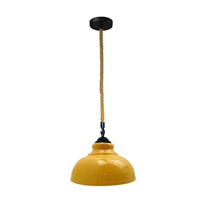 Hemp Rope Pendant Light – Curvy 29 cm Metal Shade, Many Colours - Black, Curvy 29 cm Yellow, Without Bulb