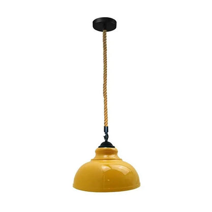 Hemp Rope Pendant Light – Curvy 29 cm Metal Shade, Many Colours - Black, Curvy 29 cm Yellow, Without Bulb