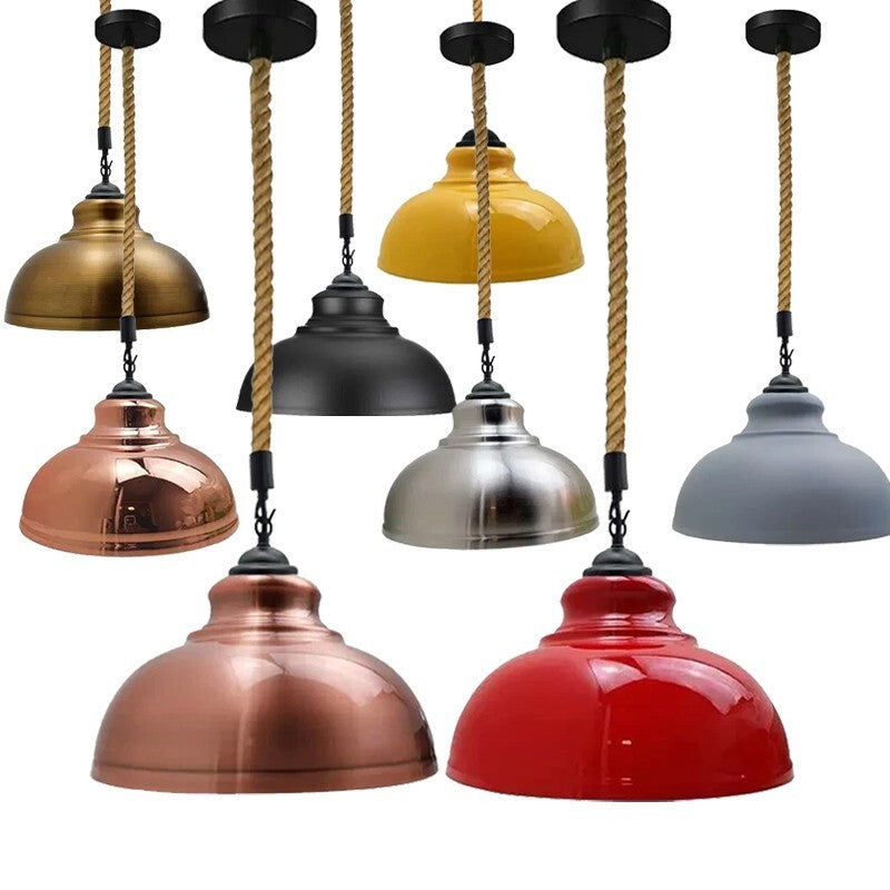 Hemp Rope Pendant Light – Curvy 29 cm Metal Shade, Many Colours