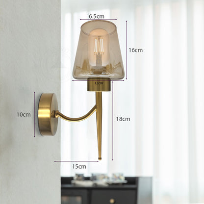 Amber Glass Wall Light with Curved Arm – Copper Plated, E27 - photo 2