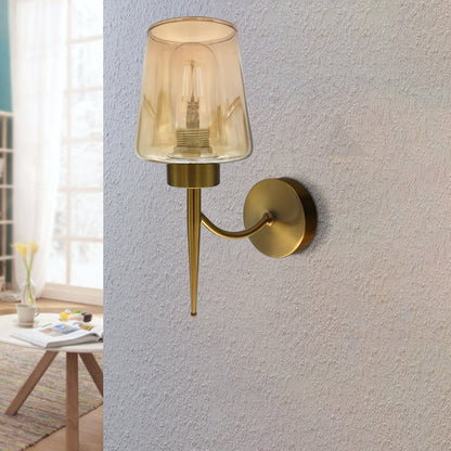 Amber Glass Wall Light with Curved Arm – Copper Plated, E27 - photo 5