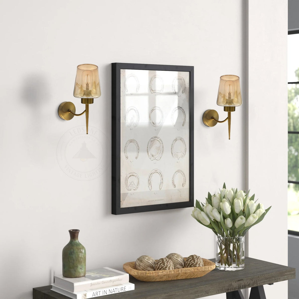 Amber Glass Wall Light with Curved Arm – Copper Plated, E27 - photo 6