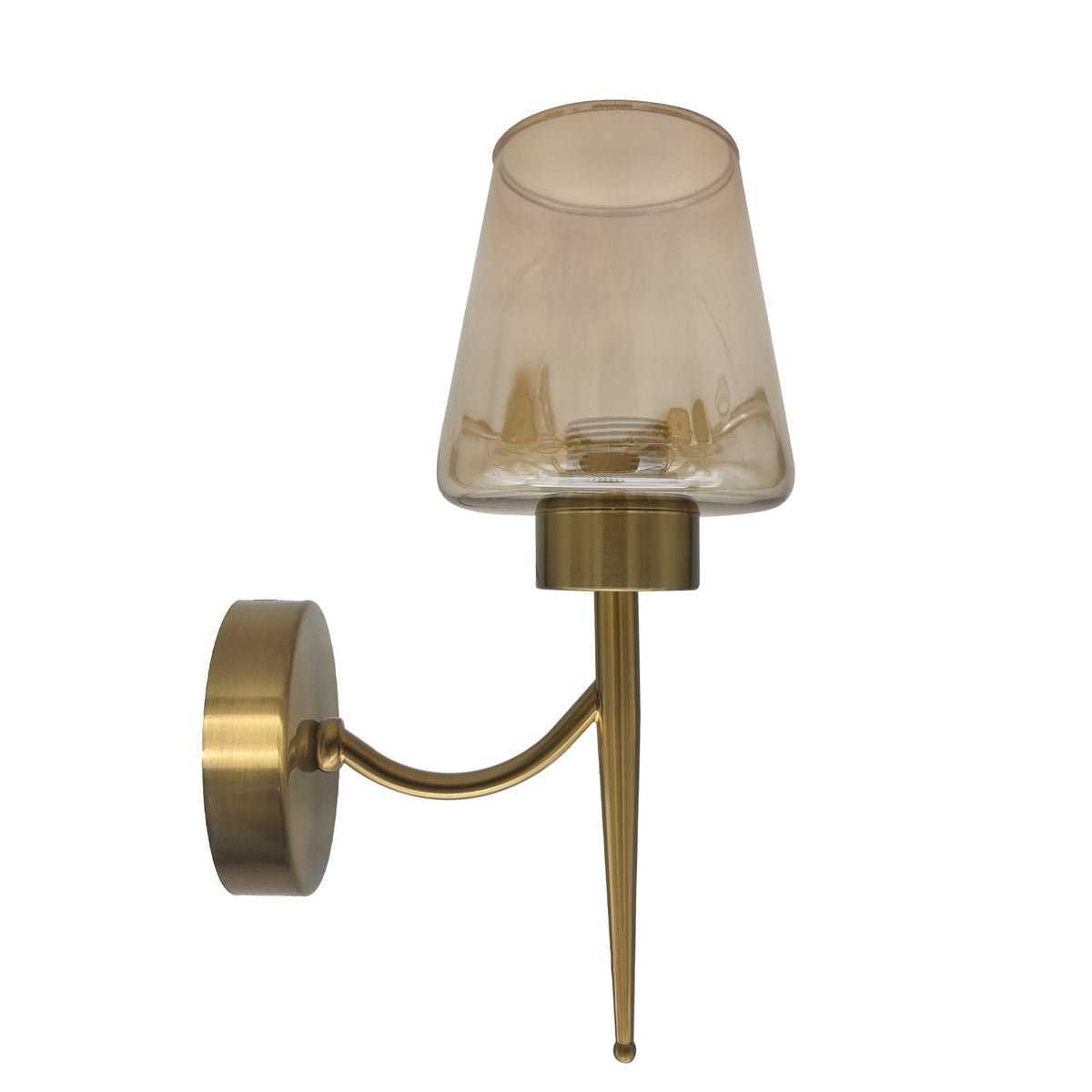 Amber Glass Wall Light with Curved Arm – Copper Plated, E27 - Without Bulb, Copper, No Shade