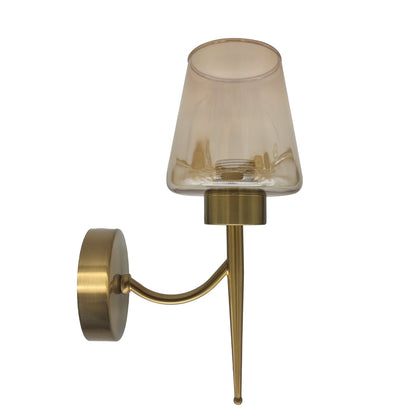 Amber Glass Wall Light with Curved Arm – Copper Plated, E27 - Without Bulb, Copper, No Shade