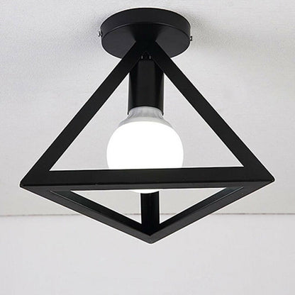 Triangle Cage Semi Flush Ceiling Light – Black, E27