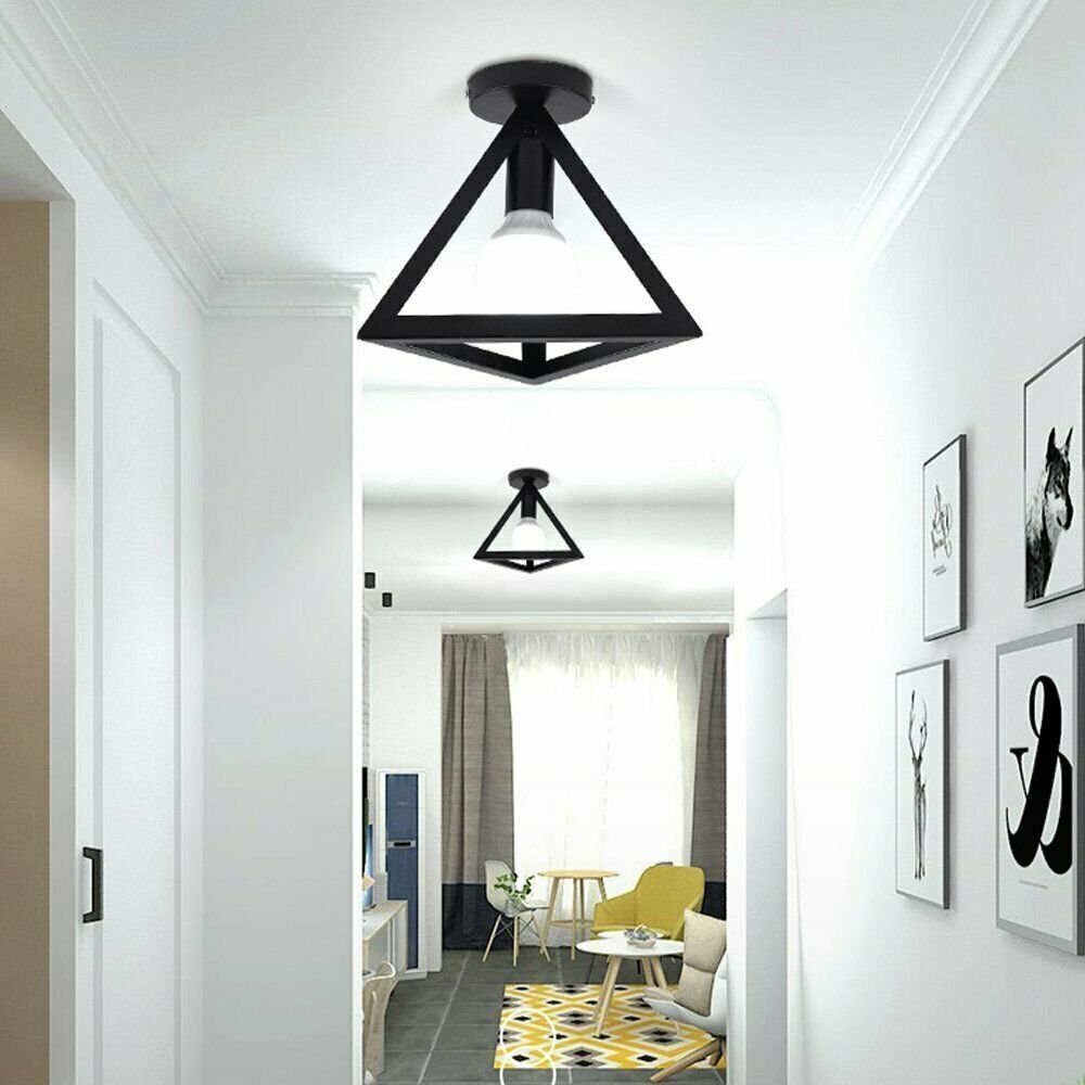 Triangle Cage Semi Flush Ceiling Light – Black, E27 - photo 4