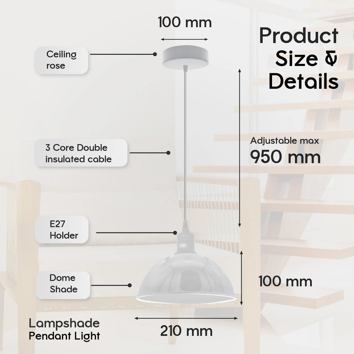 Dome Pendant Light – Cyan Blue, 21 cm, E27, Single or Pair - photo 2