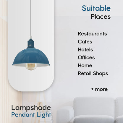 Dome Pendant Light – Cyan Blue, 21 cm, E27, Single or Pair - photo 3
