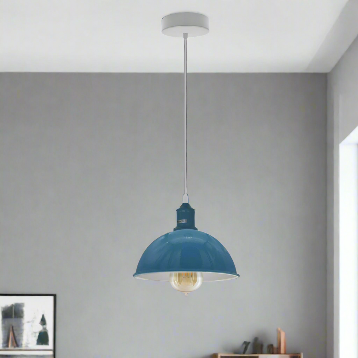 Dome Pendant Light – Cyan Blue, 21 cm, E27, Single or Pair - photo 4