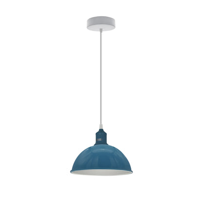 Dome Pendant Light – Cyan Blue, 21 cm, E27, Single or Pair - White, Dome 21 cm Cyan Blue, Without Bulb