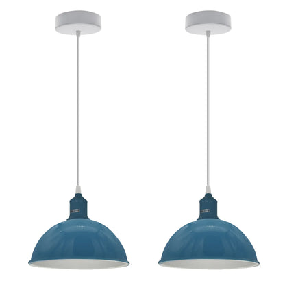 Dome Pendant Light – Cyan Blue, 21 cm, E27, Single or Pair - White, Dome 21 cm Cyan Blue, Pack of 2, Without Bulb